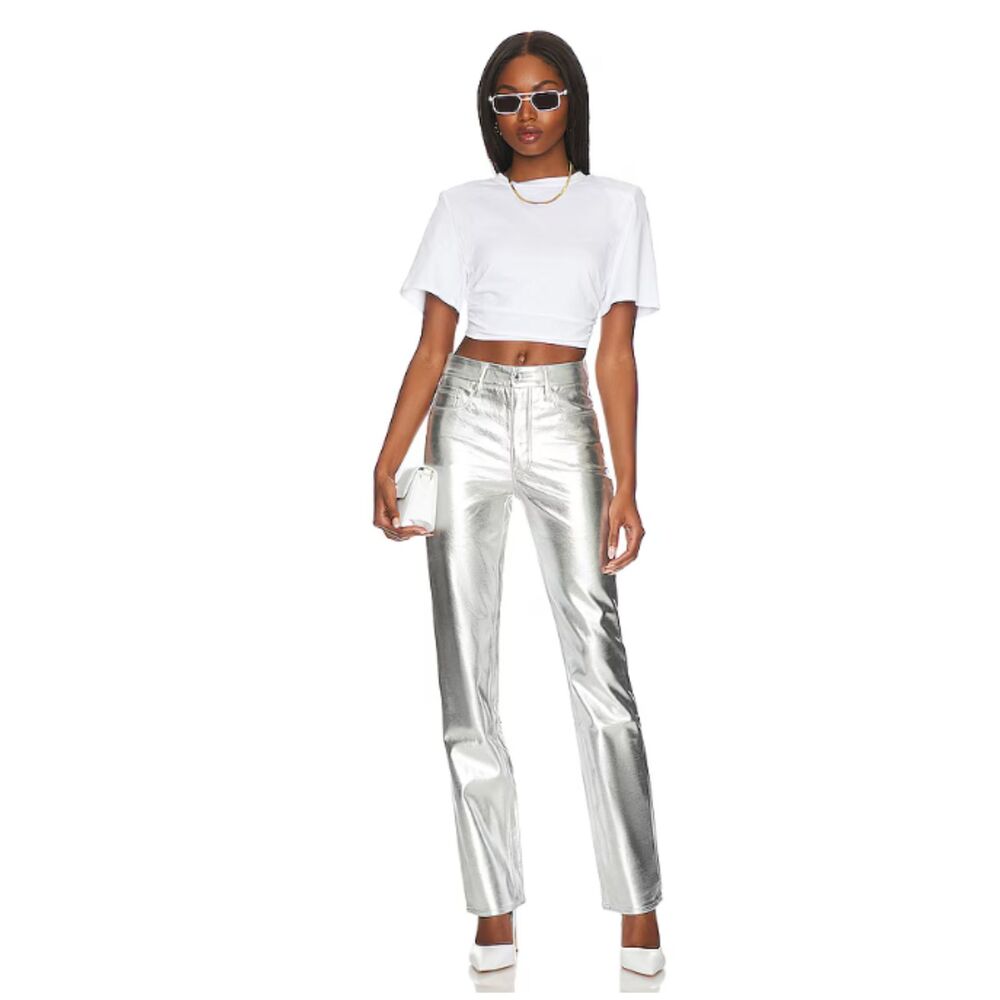 Faux Leather Silver Good Icon Straight - Good American - Women's 25 - NEW w Tags